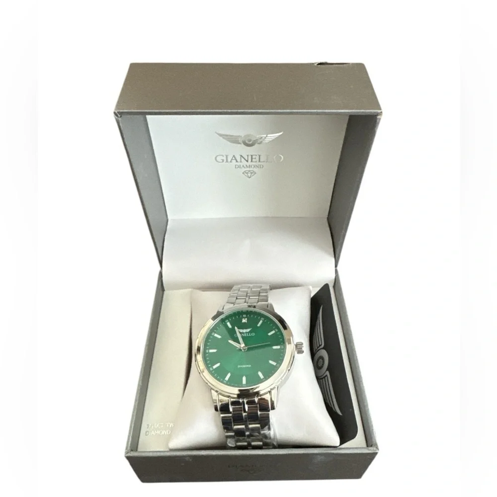 Gianello Genuine Diamond Prism Round Silver Link Men Watch